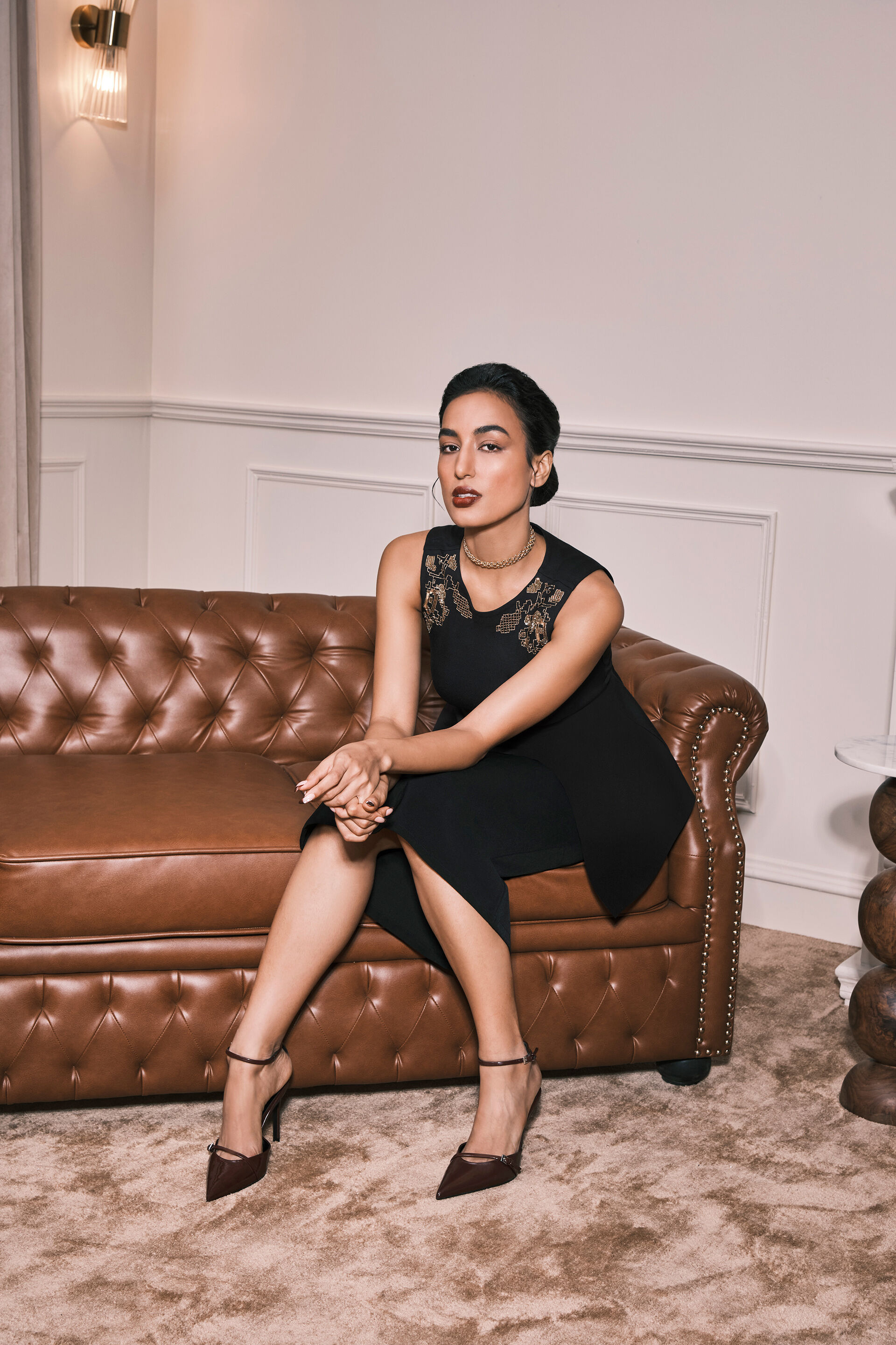 'Gold' Shoulders Peplum Top, Black, image 3